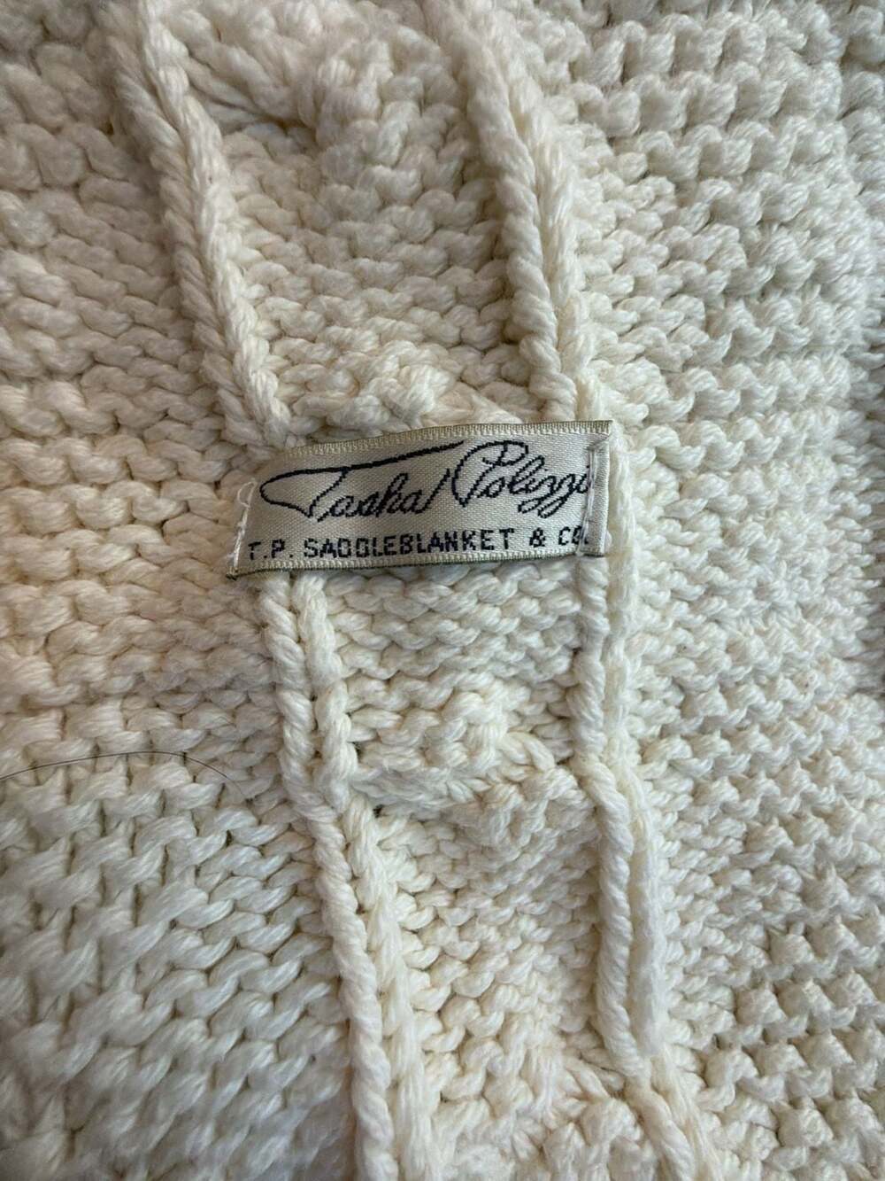 Tasha Polizzi T.P. Saddleblanket & Co. Cream Cable Knit American Flag Throw